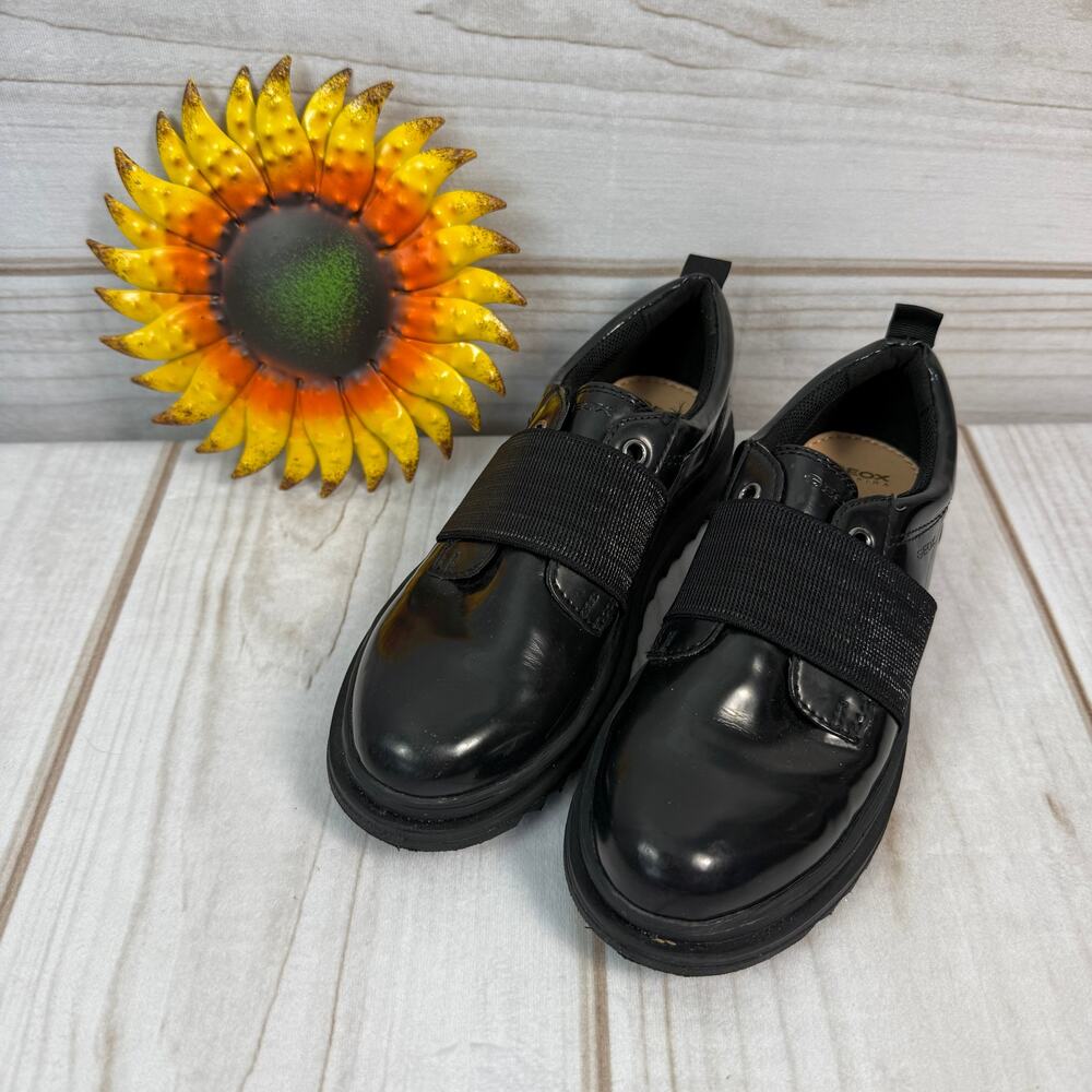 Geox Kids Respira Black Patent Leather Chunky Sole Boys Shoes Size 1Y